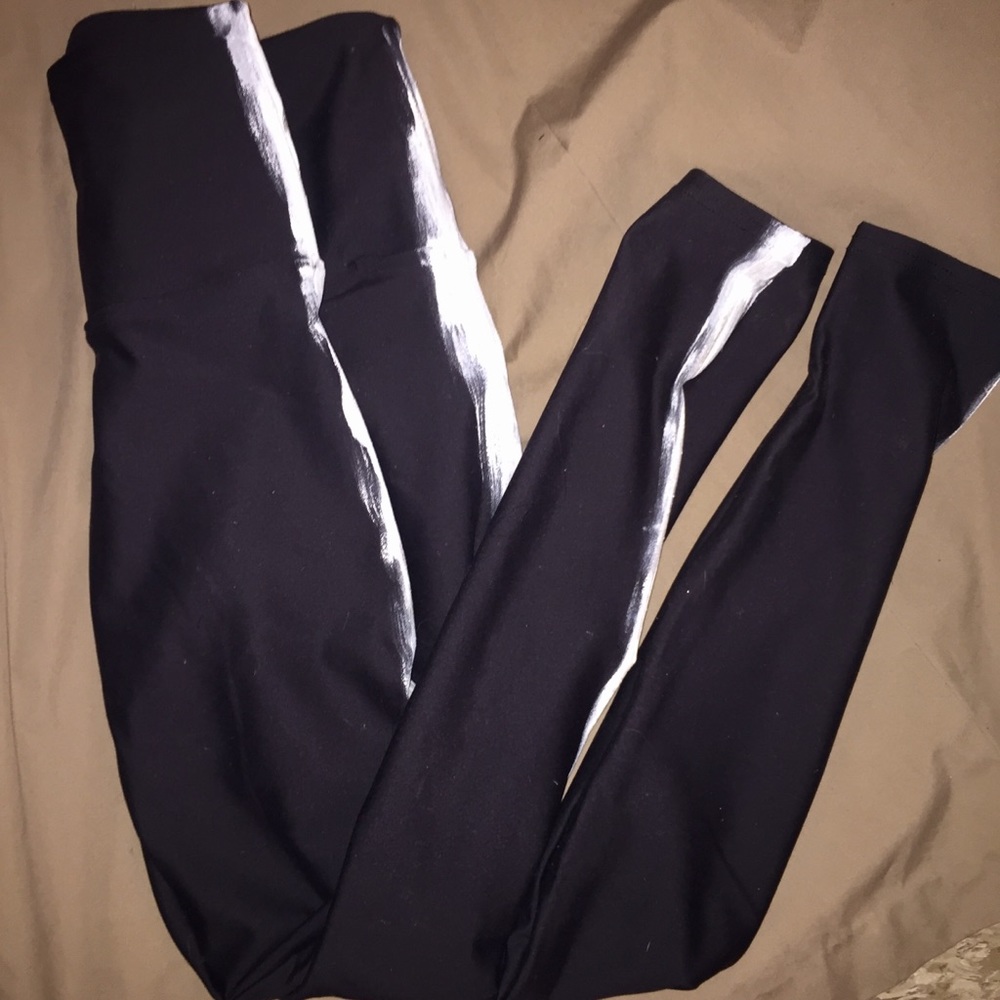 Black and White Racing Stripe One of A Kind Hand Sewn & Painted Custom Leggings - Picture 4 of 8